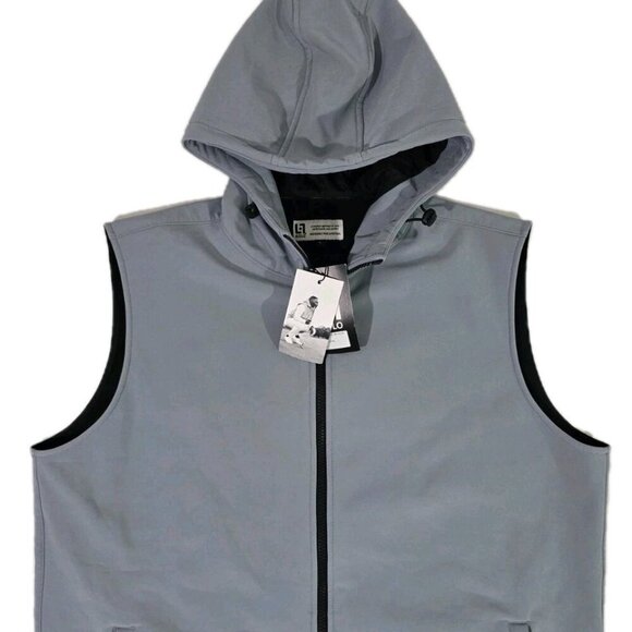 Solo Golf Co. Full Zip Hooded Technical Softshell Vest Citadel Gray Men's L NWT - Picture 3 of 10